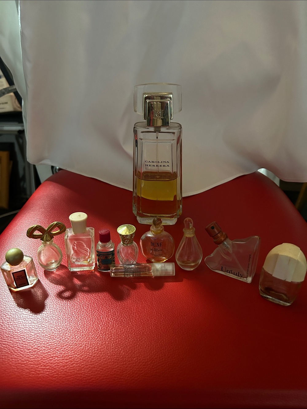 Carolina Herrera and mini Perfume Bottle Lot - Clear Glass with Gold Accents